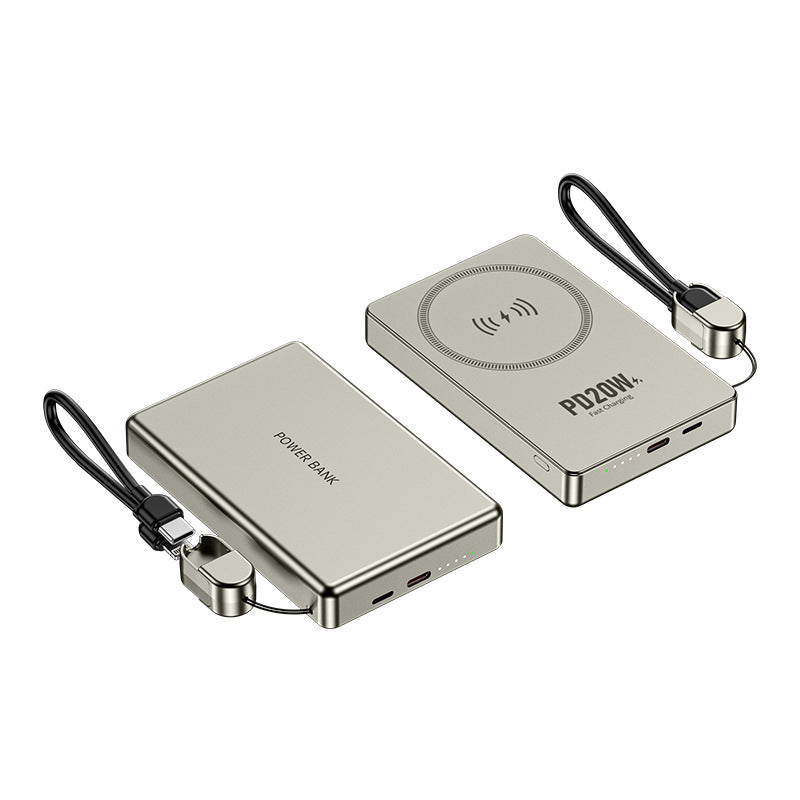 magnetic wireless power bank 10000mAh Wireless charger with built in cable