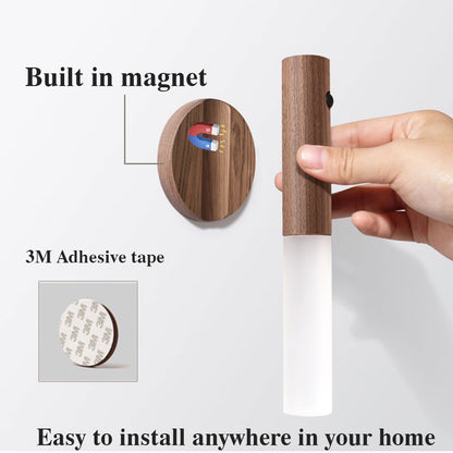 USB rechargeable motion sensor night light smart wooden LED night light for bedroom lighting